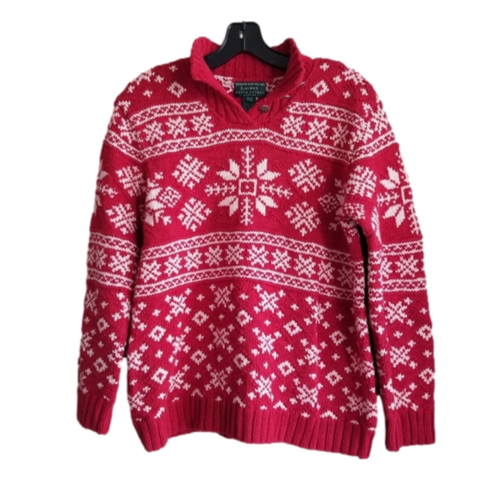 Lauren Ralph Lauren Red and White Snowflake Sweater